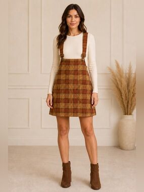 No Boundaries Plaid Pinafore Mini Dress M 7-9